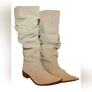 Chinese Laundry Suede Slouch Knee High Western Boots Beige Pointed Size 7.5 NEW